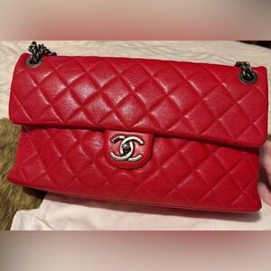 Chanel Red single flap lambskin bag